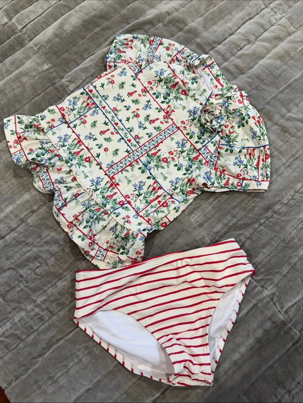 Girls' Daisy Blue Skirted Swimsuit & Floral Ruffled Swim Set side 6 gently used